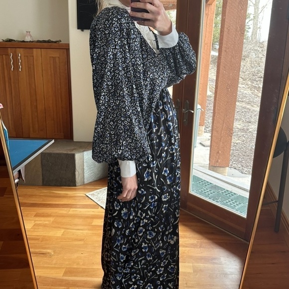 Tory Burch Runway Silk Caftan Midnight Teapot floral print white ruffle 6 NEW S - Picture 11 of 11